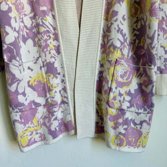 Isaac Mizrahi Live Purple Yellow Spring Floral Tight Knit Long Line Cardigan 1X - Picture 2 of 9